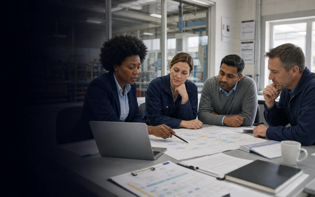 A diverse senior team working through a business systems discovery workshop
